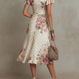 Joanna | Satin midi kjole med blomster i vintage stil