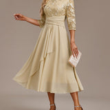 Elin™ - Champagnekjole med fine broderier