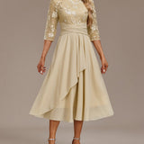 Elin™ - Champagnekjole med fine broderier
