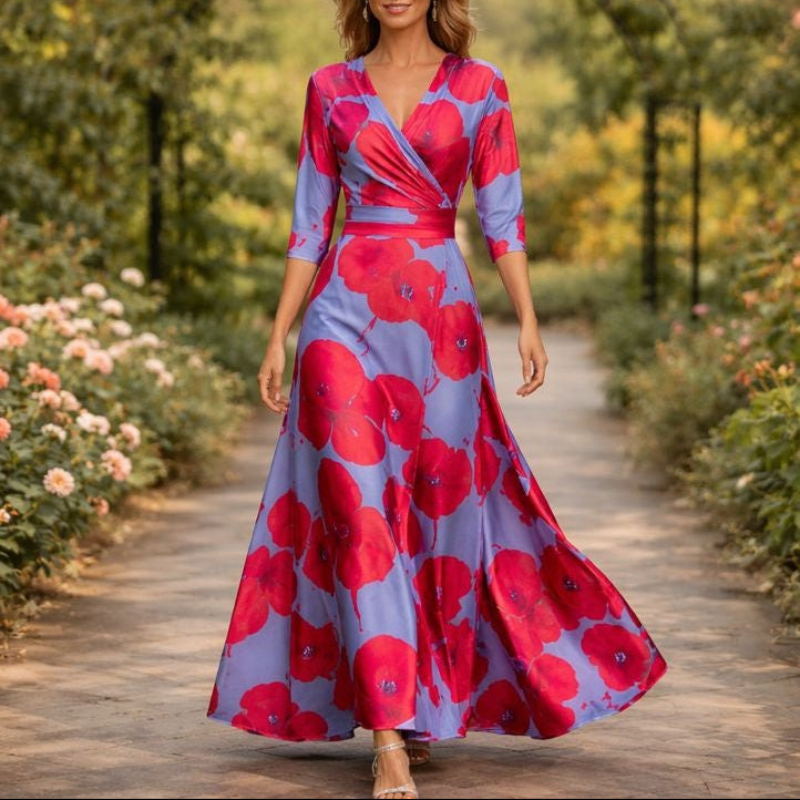 Fleur™ - Elegant Blomsterkjole med V-hals