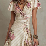 Joanna | Satin midi kjole med blomster i vintage stil