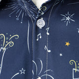 Herre Fyrværkeri Ferie Nytår Fest Knap-Op Blå Langærmet Skjorte