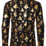 Herre Guld Jul Print Sort Langærmet Skjorte