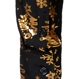 Herre Guld Jul Print Sort Langærmet Skjorte