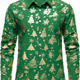 Herre Guld Juleprint Regular Fit Grøn Langærmet Skjorte