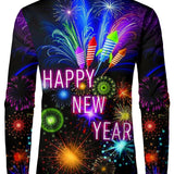Herre Happy New Year Fyrværkeri Langærmet Skjorte