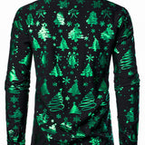 Herre Jul Print Regular Fit Grøn Langærmet Skjorte