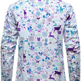 Herre Jule Rensdyr Festlig Print Xmas Ferie Hvid Langærmet Skjorte