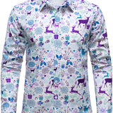 Herre Jule Rensdyr Festlig Print Xmas Ferie Hvid Langærmet Skjorte