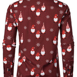 Herre Jule Rød Søde Nisse Bomuld Langærmet Skjorte