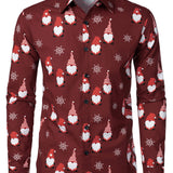 Herre Jule Rød Søde Nisse Bomuld Langærmet Skjorte