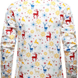 Herre Juletema Festlige Rensdyr Snefnug Hvid Langærmet Skjorte