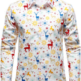 Herre Juletema Festlige Rensdyr Snefnug Hvid Langærmet Skjorte