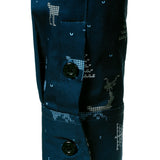 Herre Juletræ Elg Print Åndbar Marineblå Langærmet Skjorte