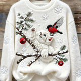 Kvinders Jule Søde Kat Kunsttryk Flannel Sweatshirt