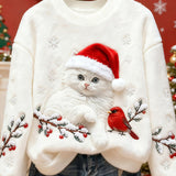 Kvinders Søde Jule Kat Kunsttryk Casual Flannel Sweatshirt