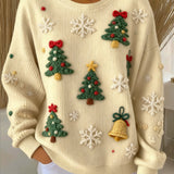Kvinders Vintage Juletræ Casual Crewneck Pullover