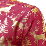 Mænds Gyldne Jule Rensdyr Festlig Print Rød Langærmet Skjorte