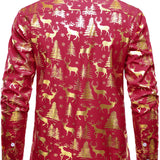 Mænds Gyldne Jule Rensdyr Festlig Print Rød Langærmet Skjorte