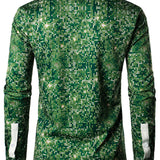 Mænds Juletræ Sjovt Outfit Juletema Top Ferie Grøn Knap Langærmet Skjorte