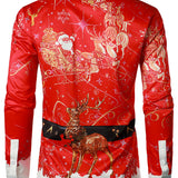 Mænds juleinspirerede top rød sjovt outfit ferie knap-ned langærmet skjorte