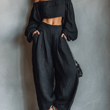 Tess™ - Off-Shoulder-Sæt med Bred Bukser