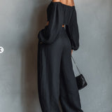 Tess™ - Off-Shoulder-Sæt med Bred Bukser