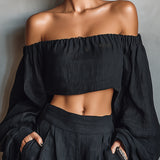 Tess™ - Off-Shoulder-Sæt med Bred Bukser