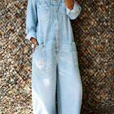 Noa | Denim Jumpsuit med Off-Shoulder Halsudskæring