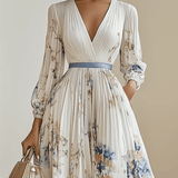 Monika | Hvid maxi kjole med blomster i chiffon med ballonærmer