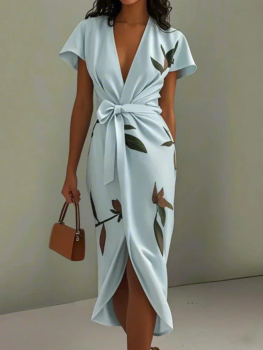 Elin™ - Elegant V-hals Kjole med Blomsterprint