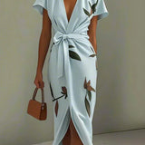 Elin™ - Elegant V-hals Kjole med Blomsterprint