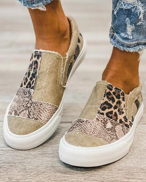 Quinny  | Casual Leopard Print Canvas Sko